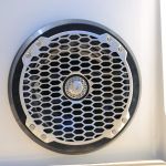 Built-in stereo speakers close up. Audio system speakers
